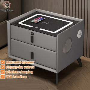 Happihaus 3 Layer Bedside Table Lighting Locker With Wireless Charging Bluetooth Speaker USB Charging