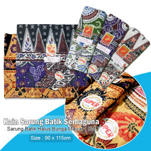 Kain Sarung Batik Halus Serbaguna | Sarung Ibu Cap Bunga Mawar 90x115cm