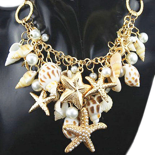 Womens Ocean Beach Sea Shell Gold Plated Faux Pearl Starfish