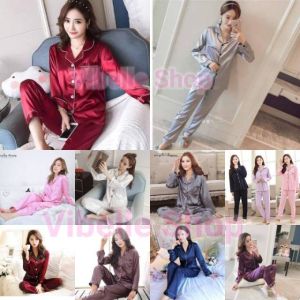 SATINPP Maroon/Navy/Hitam/Fanta/BabyPink/Merah/HijauMuda/UnguTua - Satin Silky Velvet Premium Wanita Vibelle shop grosir baju tidur piyama fashion murah wanita