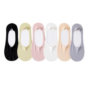 VCH 6Pairs Solid Color Invisible Short Socks Anti Slip Mesh Ice Silk Boat Socks Simple Hosiery Summer Thin Socks Ladies Girl