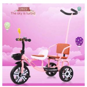 Double Two Seats Tricycle Bike for Kids with Push Handle - Childrens Twin tricycle