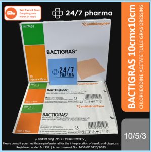 Bactigras 10x10cm Smith & Nephew Acetate Tulle Gras dressing bactigrass Chlorhexidine Paraffin 樂輝殺菌油性紗布 7457 86300401