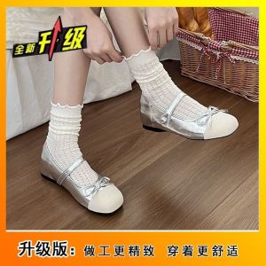 [Free Shipping] Gentle Evening Wind Color-Block Bowknot Hidden Heel Shoes 2026 Spring New Style With Skirt Shallow Mouth Single Shoes