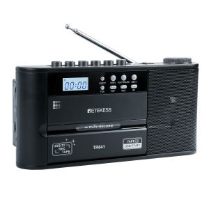 Retekess TR641 Cassette Player Radios Portable FM/AM Radios Recorder Long Battery Life High-Quality Radios Tape Player Supports Bluetooth and Built-in/external Microphone Recording (Black)