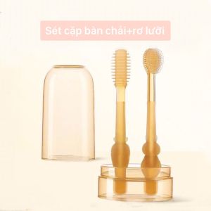 Sét 2 sản phẩm Bàn chải đánh răng cho bé kèm rơ tưa lưỡi silicon cho trẻ sơ sinh và trẻ nhỏ