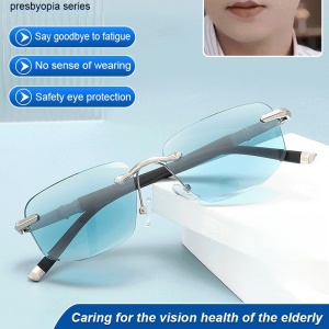 Metal Rimless Elderly Goggles HD Auto Zoom AntiBlue Light Presbyopia Goggles