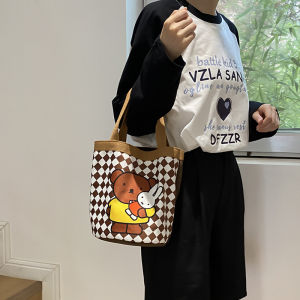 Cute Illustration Barrel Handbag Bag Female Canvas Bag Large Capacity Tote Bag