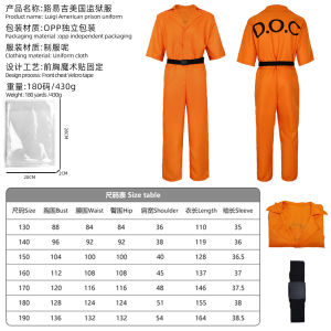 Cross-border Luigi US Prison Uniform Orange Prisoner Mens and Womens Prison Uniform Orange Halloween Stage Performance Uniform Set Gift