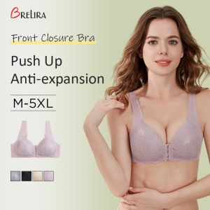 【SINGABRALETTE】Wireless Push Up Bra Seamless Bra Women Lingerie Wide Straps Lace Breathable Support Front Buckle Bra U-Back Underwear