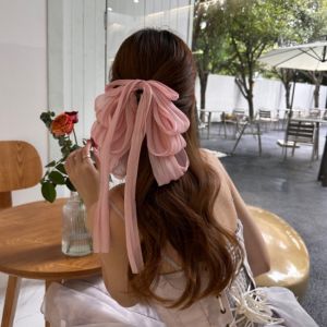 Korean Fashion Long Ribbon Bow Hairpin Elegant Mesh Summer Hair Clip Hair Accessories for Women Girls