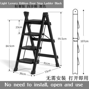 3/4 Steps Black Foldable Step Ladder Sturdy 330 Lbs Small Step Stool for Adults Safer Steel Multi-use Ladder