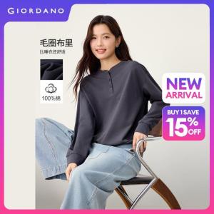 Giordano Beau Monde Women 100% cotton henley neck raglan sleeve sweatshirt Free Shipping 13326642