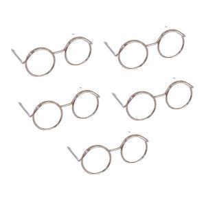 OLOPYN 5PCS Black Frame Miniature Doll Eyewear Metal Miniature Doll Mini Glasses Cute Round Frame Frame Lensless Miniature Eyewear Kids Gift