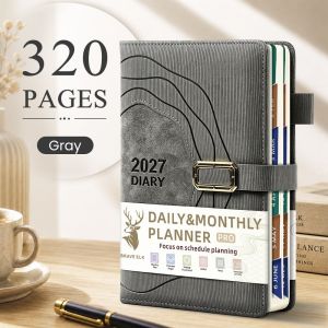 GIORGIONE PU Leather Cover 2027 Schedule Notepad Hardcover Thickened Portable Daily Planner Efficiency Retro Efficiency Diary Daily Record