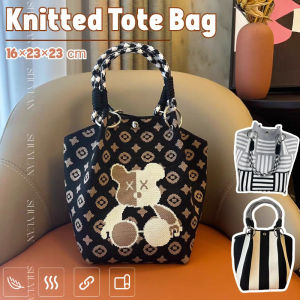 Cartoon Bear Knitted Tote Bag Shoulder Bag Women Korean Style Niche Design Cute Handbag Casual Bag