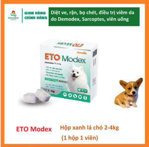 Vemedim ETO Modex - Diệt ve rận bọ chét viêm da do Demodex Sarcoptes cho chó hộp 1 viên/hộp 6 viên