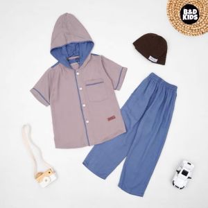 Pakaian muslim anak laki-laki setelan baju koko iman model hoodie free Peci Rajut usia 3-12 tahun