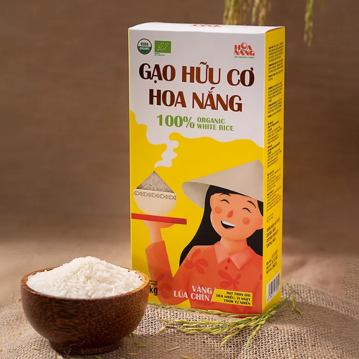 Gạo trắng hữu cơ Organic Hoa Nắng - Gạo trắng hữu cơ Japonica Anpaso 1kg thơm ngon cho bé tập ăn dặm