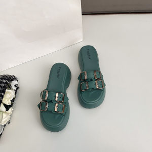 Kenichan New Korean Style WomenS Summer Thick-Soled Wedge Sandals With Four Buckles For Outdoor Wear