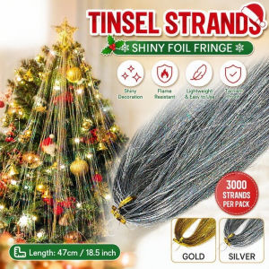 Christmas Tinsel Icicle Strands Metallic Foil Fringe Streamers Hanging Tree Decor 3000pcs