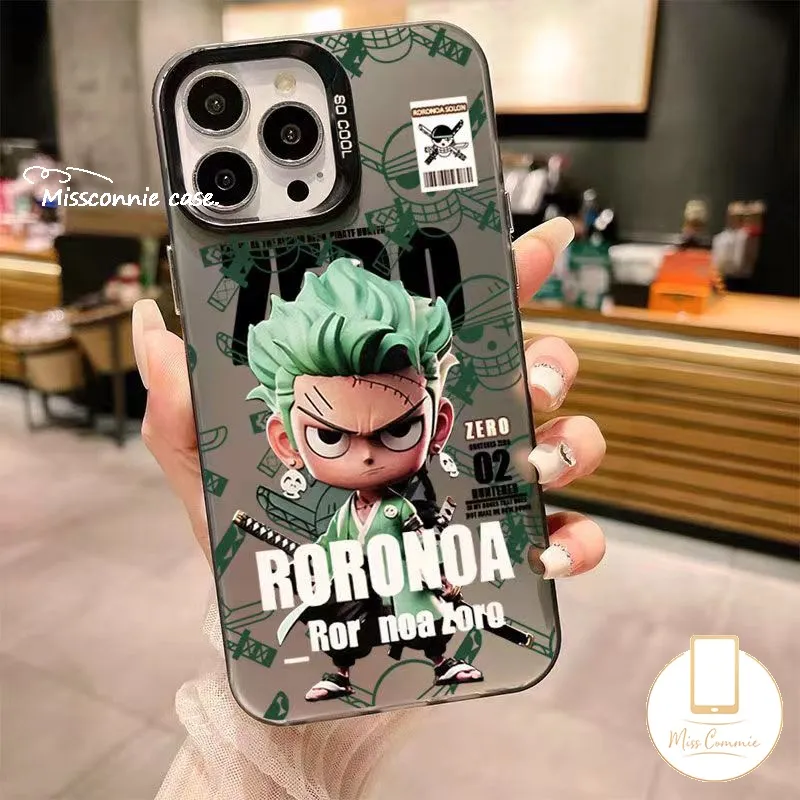 MissConnie Cartoon One Piece Cool Luffy Roronoa Zoro Phone Case Compatible  for IPhone 11 15 13 14 12 Pro Max XS Max X XR 15 14 Plus Graffiti Label