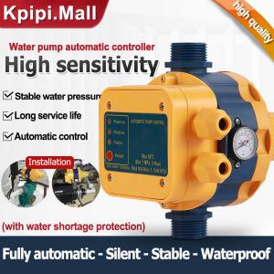 Automatic Water Pump Pressure Controller Regulator 220V Automatic Water Pump Controller (1100W) Water Pump Pressure Controller Intellige Water Shortage Protection Electronic Automatic Pressure Control Switch With Pressure Gauge Water Pump Controller