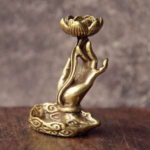Incense Burner Buddha Hand Small Backflow Incense Burner Lotus Alloy Brass Ornament Incense Holder Home Decor 小佛手莲花倒流香炉