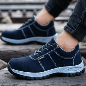 รองเท้าเซฟตี้ หมวกนิ้วเท้าเหล็กสำหรับผู้ชาย หนังวัวระบายอากาศได้ดี รองเท้าช่างเชื่อม ป้องกันการชนและป้องกันการเจาะ