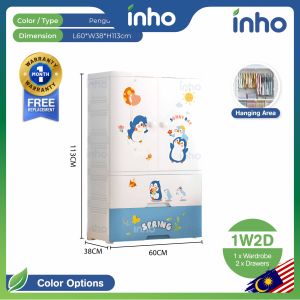 【𝗨𝗽𝗴𝗿𝗮𝗱𝗲𝗱】INHO L56/60cm Cartoon Theme Design Childrens Kids Wardrobe Drawers Clothes With Hanging