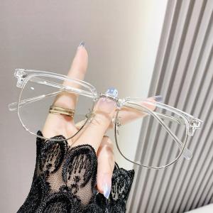 JN IMPRESSION High-definition Anti-blue Light Eyebrow Half-rim Glasses Without Prescription Large-frame Finished Glasses