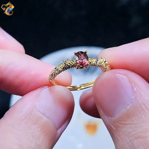 Collectors Grade Gold Full S925 Silver Adjustable Wine Red Garnet Ring