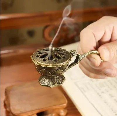 Retro Incense Lotus Incense Handheld Alloy Antique Brass Burner Home Office Table Ornaments Tea Ceremony Accessories