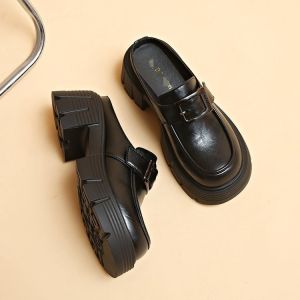 Free Shipping Retro Thick-Soled Platform Slip-On Sandals For Women Trendy Spring 2026 With A Chunky Heel And Buckle Detail