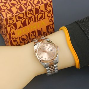 Box Exclusive Jam Tangan Bonia Crystal VA-759NA / Jam Tangan Fashion Wanita Tali Rantai Diameter 38cm
