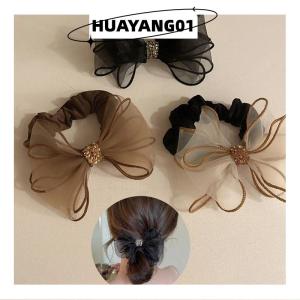 HUAYANG01 [HOT FASHION] แหวนตาข่ายประดับโบว์ผมสีแดงแบบใหม่เข้าได้กับทุกชุดหัวบอลแบบเรียบง่ายเชือกเจาะเช็ก