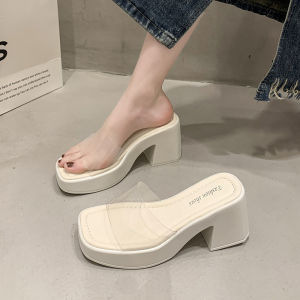[Free Shipping] WomenS High-Heeled Sandals Summer Outdoor Wear 2025 New Style Transparent One-Strap Sandals Waterproof Platform Thick Sole Chunky Heel Sandals