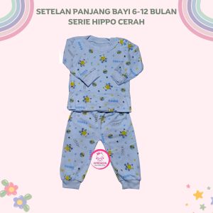 Setelan Panjang Bayi 6-12 Bulan - Seri Hippo Varian Kuning dan Biru - Bahan TC