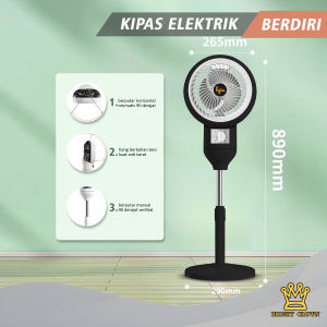 Bright Crown Kipas Angin Berdiri Elektrik Jangkauan Angin Jauh Stand Fan Low Noise Tiang Besi