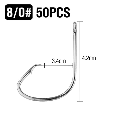 50Pcs High Carbon Steel Fishhooks Black Barbed Hook Strong Saltwater Assist Jigging Lure Hook Size 6/0#-10/0#