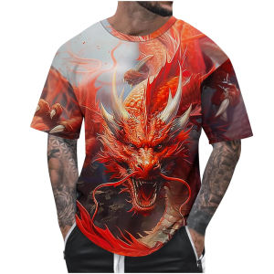 Cool Oriental Dragon T-shirt Mens Clothing O Neck Regular Tees Tops 3D Print Unique Design Casual Fashion Street Trend T Shirts