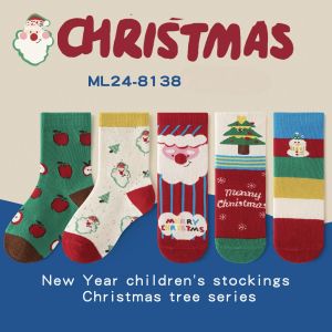 (SG Seller) 5 Pairs Children Christmas Socks Boys Girls Santa Reindeer Socks Set Toddler Kids Cozy Xmas Socks