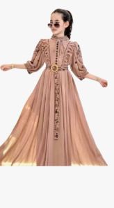 Baju Muslim Anak Cewek 8 - 9 Tahun Dinda Kids Ceruty Babydoll Full Puring Aplikasi Bordir L XL Gamis Anak Motif Bordiran Lebaran Viral Kekinian Ootd Hijab Warna Putih Hitam Sage Mocca Denim