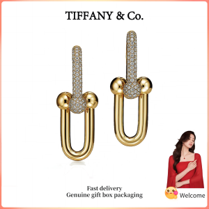 (New) Womens Fashion Earrings Gold plated HardWear Series Large chain earrings with pavé diamonds Valentines Day holiday gifts