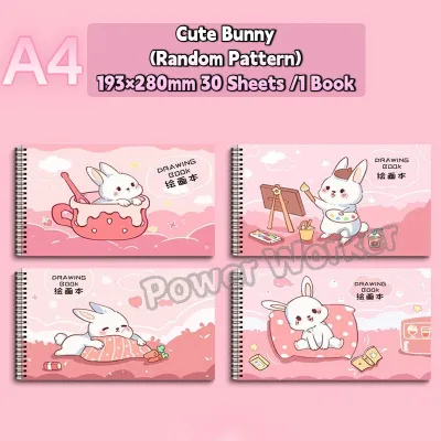 SG RumahHome® A4 Spiral Bound Sketchbook 30 Sheets 80gsm Thick Paper Graffiti Book Cartoon Cover Drawing Pad for Kids
