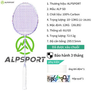 Vợt Cầu Lông ALPSPORT SD Lightning Original 6U 28LBS Full Sợi Carbon Tấn Công Cao Cấp ALP SD Tím Kèm Túi Hộp Quà Tặng