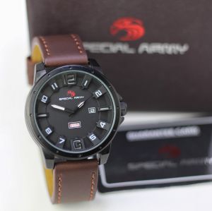 Jam tangan Pria Special Army 8211 tali kulit tanggal hari aktif analog original