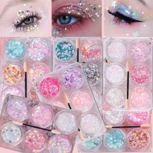NOBLELUX 6Pcs/Set Sparkly Colorful Eye Glitter Gel Festival Glitter Face Hair Body Nail Glitter Gel Cute Heart Star Moon Sequins Sequin Gel Cream Face Body Decorations