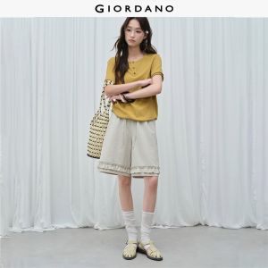 Giordano Women Polka dot ruffle trim elastic waist shorts Free Shipping 18406902