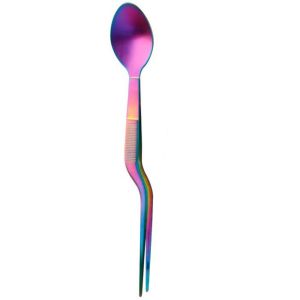 VERMILL Portable Sauce Spoon Stainless Steel 2in1 Design Food Tweezers High Quality Multi-functional Metal Spoon Chopstick Kitchen Utensil